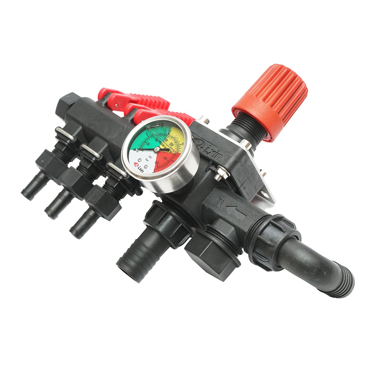 Distribuitor cu 3 cai si manometru cu glicerina pentru erbicidator (compatibil model polonez)